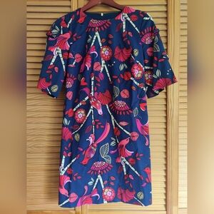 Trina Turk Navy Bird Floral Printed Shift Dress